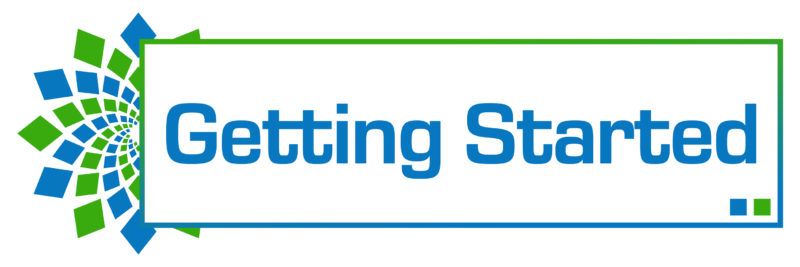 Getting started text written over green blue background.