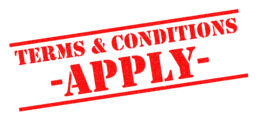 TERMS & CONDITIONS APPLY red Rubber Stamp over a white background.