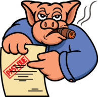 Pig Debt Collector or Creditor with Past Due Statement Cartoon Illustration