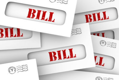 Bill word may envelopes pile stack invoices