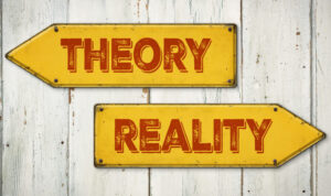 Direction Signs On A Wooden Wall - Theory Or Reality