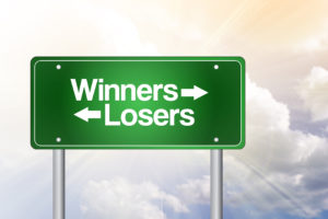 Winners, Losers Green Road Sign, Business Concept..
