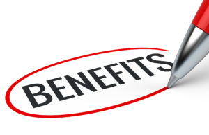 Benefits business concept - benefits word and red pen. 3d rendering